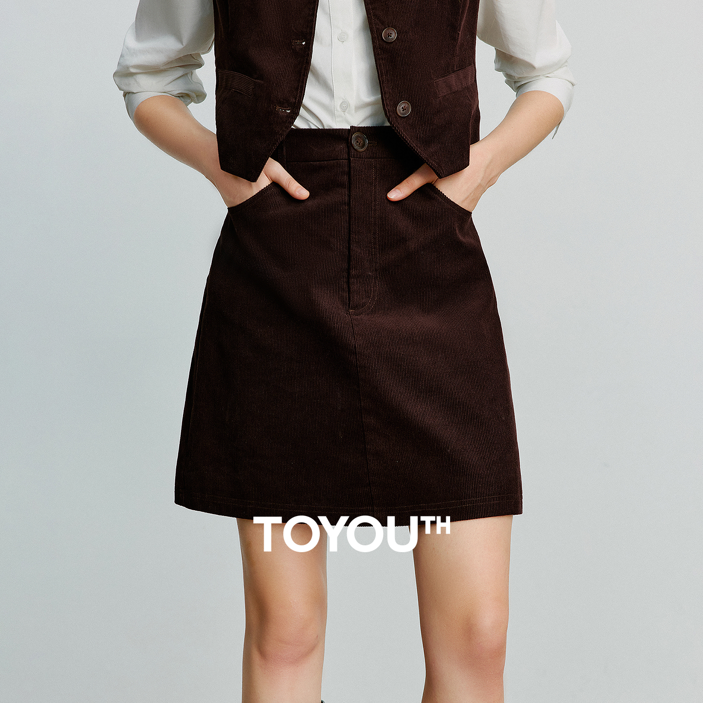 TOYOUTH женская юбка-миди, осень 2021, новая вельветовая мини-юбка трапециевидной формы из чистого хлопка с эластичной резинкой на талии