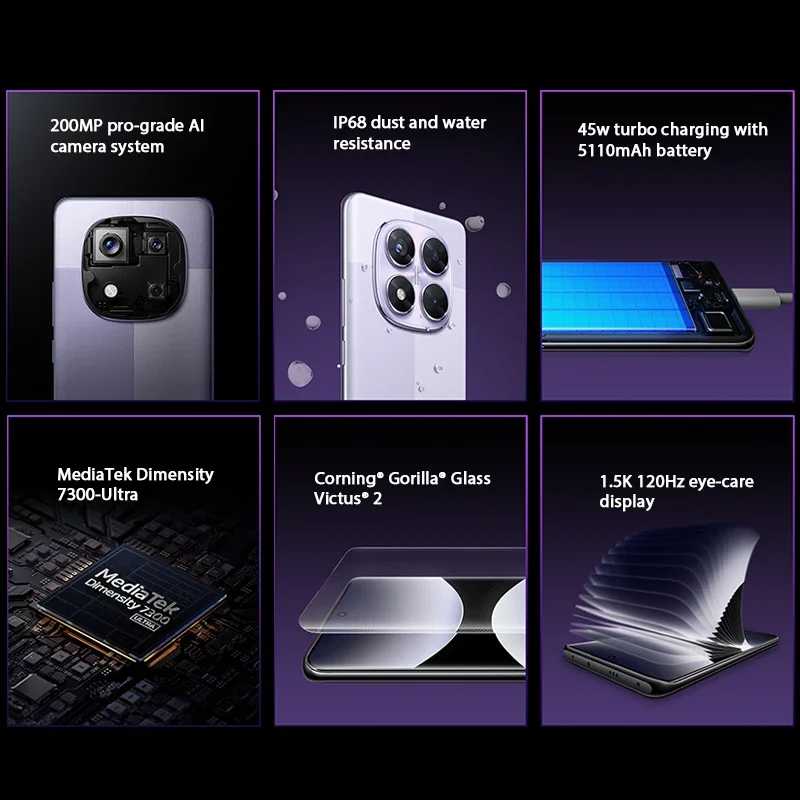 Versão global xiaomi redmi note 14 pro 5g smartphone mediatek dimensão 7300-ultra 200mp câmera ai 6.67 "tela amoled nfc ip68