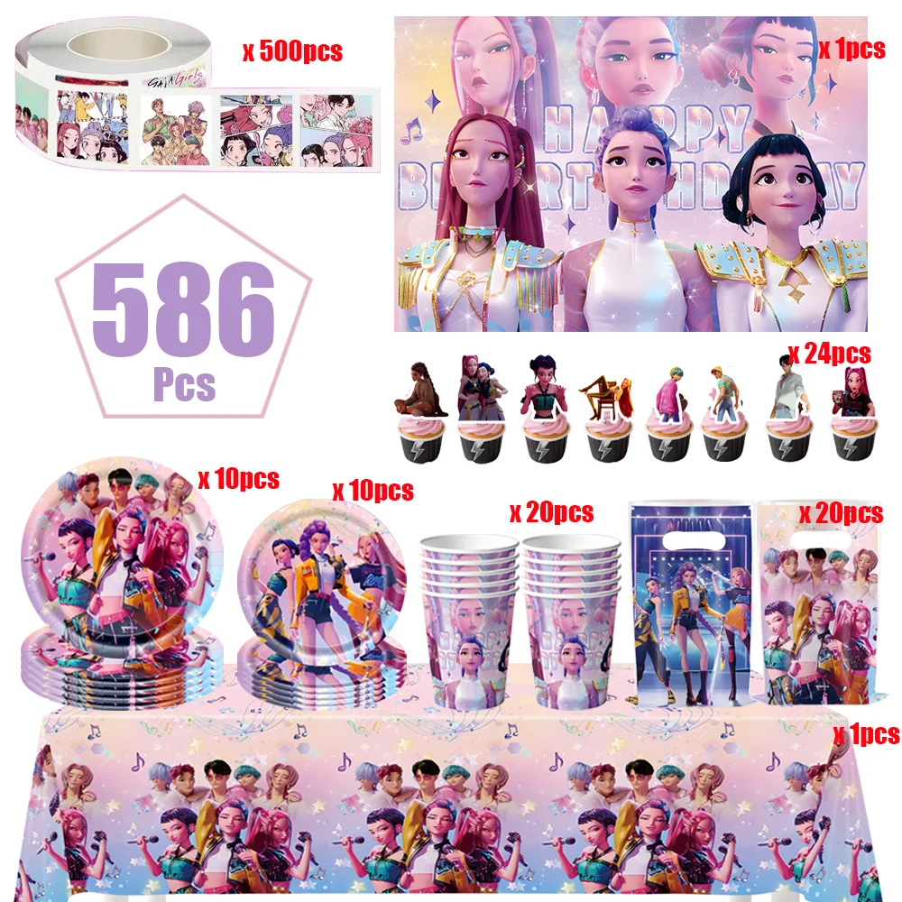 Birthday Decorations Demon Hunters Birthday Kit Tablecloth Plate Cup Baby Shower Korean Kpop Anime Birthday Party Favors Set