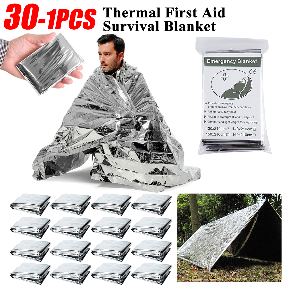 Couverture d'urgence en plein air, 1 à 30 pièces, Kit de sauvetage militaire de premiers secours, coupe-vent, feuille imperméable, couverture thermique pour le Camping