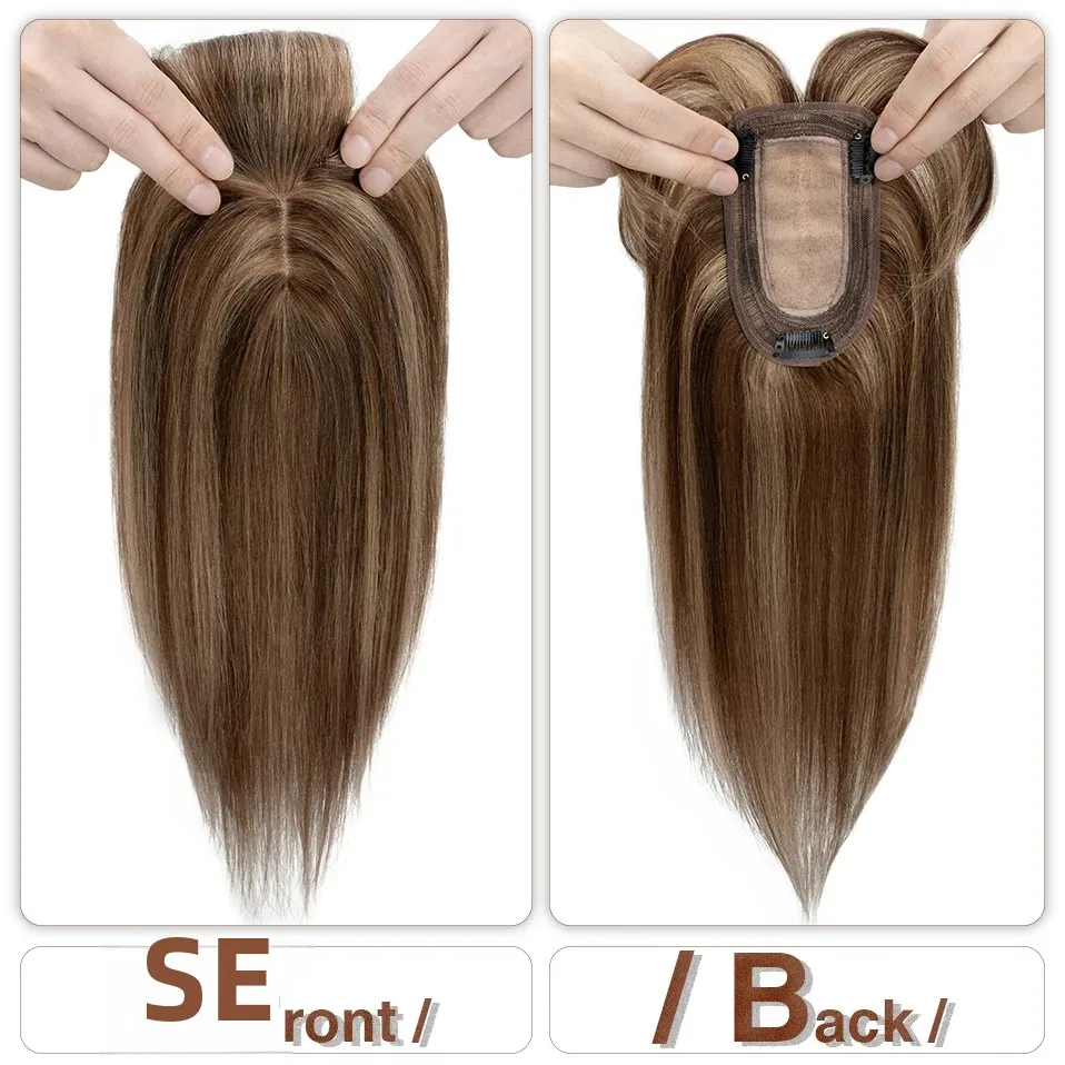 S-noilte 7x13cm toppers de cabelo humano base de seda cabelo cilp 18 polegada peruca de cabelo natural 100% grampo de cabelo humano em peruca cabelo falso