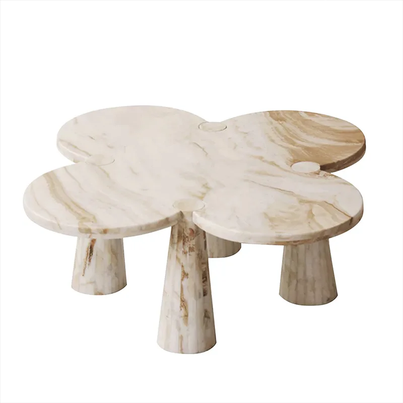 Mesa lateral de trevo de cristal rosa, mesa de centro de mármore moderna francesa, mesa final artística para sala de estar, fácil de limpar e durável, personalizada