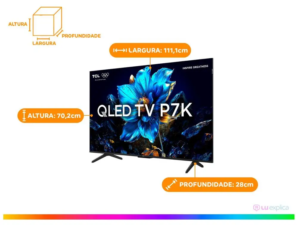 Smart TV 50" TCL 4K UHD QLED 50P7K Google TV AiPQ Google Assistente 3 HDMI