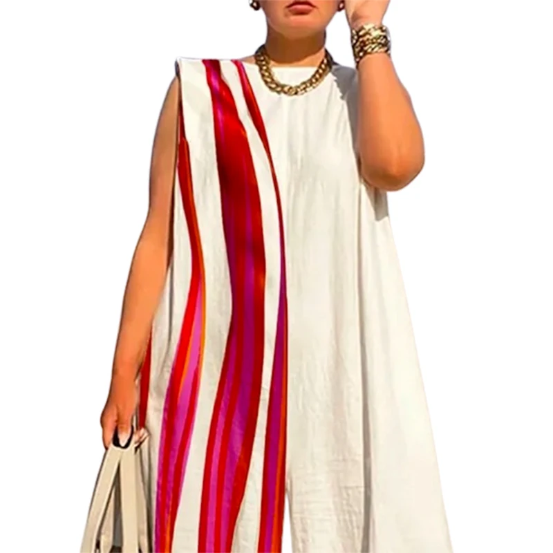 Yeezzi 2025, neue Damen-Overalls mit Kontrastfarbe, gestreift, weites Bein, Sommer, ärmellos, lässig, modisch, einteilig, Streetwear