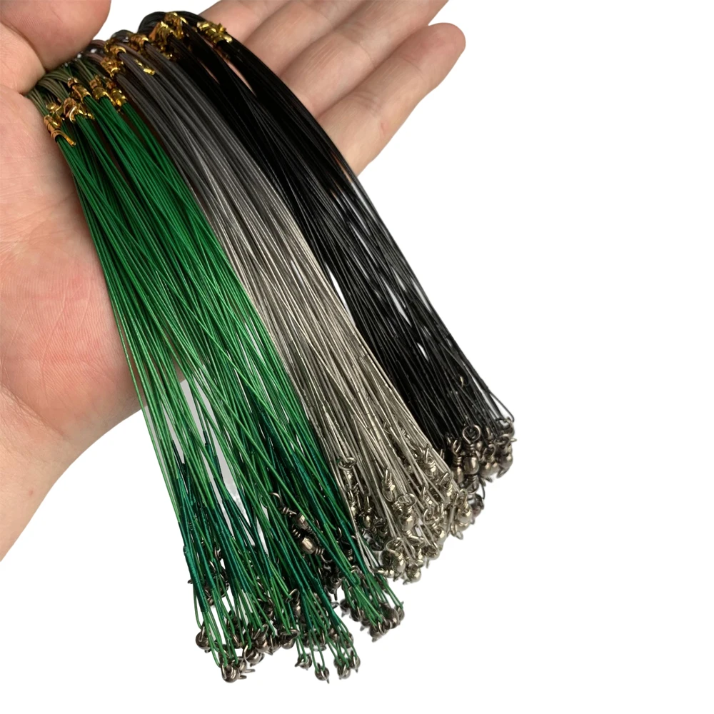 Línea de pesca de acero antimordida, líder de alambre de acero con accesorio de pesca giratorio, correa de núcleo de plomo, alambre de pesca de 15cm, 20cm, 25cm y 30cm