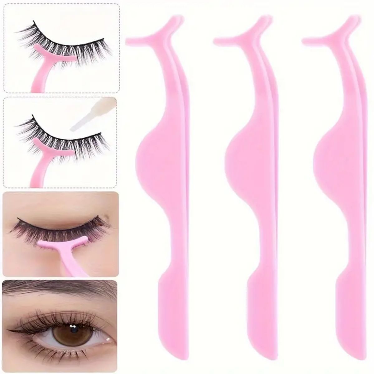 Strumenti per l'estensione delle ciglia in acciaio inossidabile, pinzette per ciglia curve, pinzette per applicatore di ciglia finte, pennello per ciglia