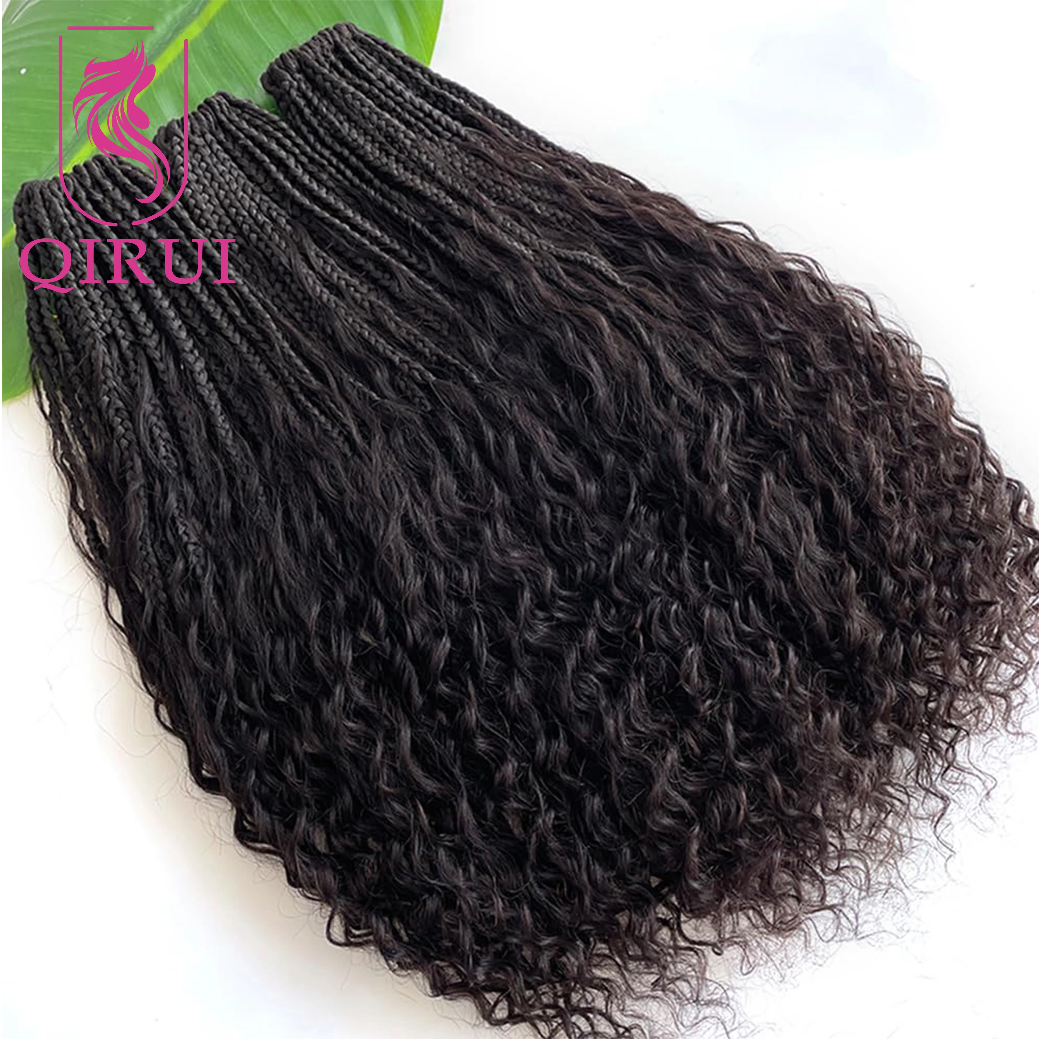 Crochê boho caixa tranças com cachos de cabelo humano pré looped caixa tranças com cabelo humano encaracolado extremidades completas 30 Polegada extensões de cabelo