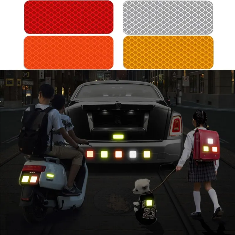 10Pcs 3*8cm Car Bumper Reflective Safety Strip Stickers Car Reflective Sticker Reflective Warning Safety Tape Warning