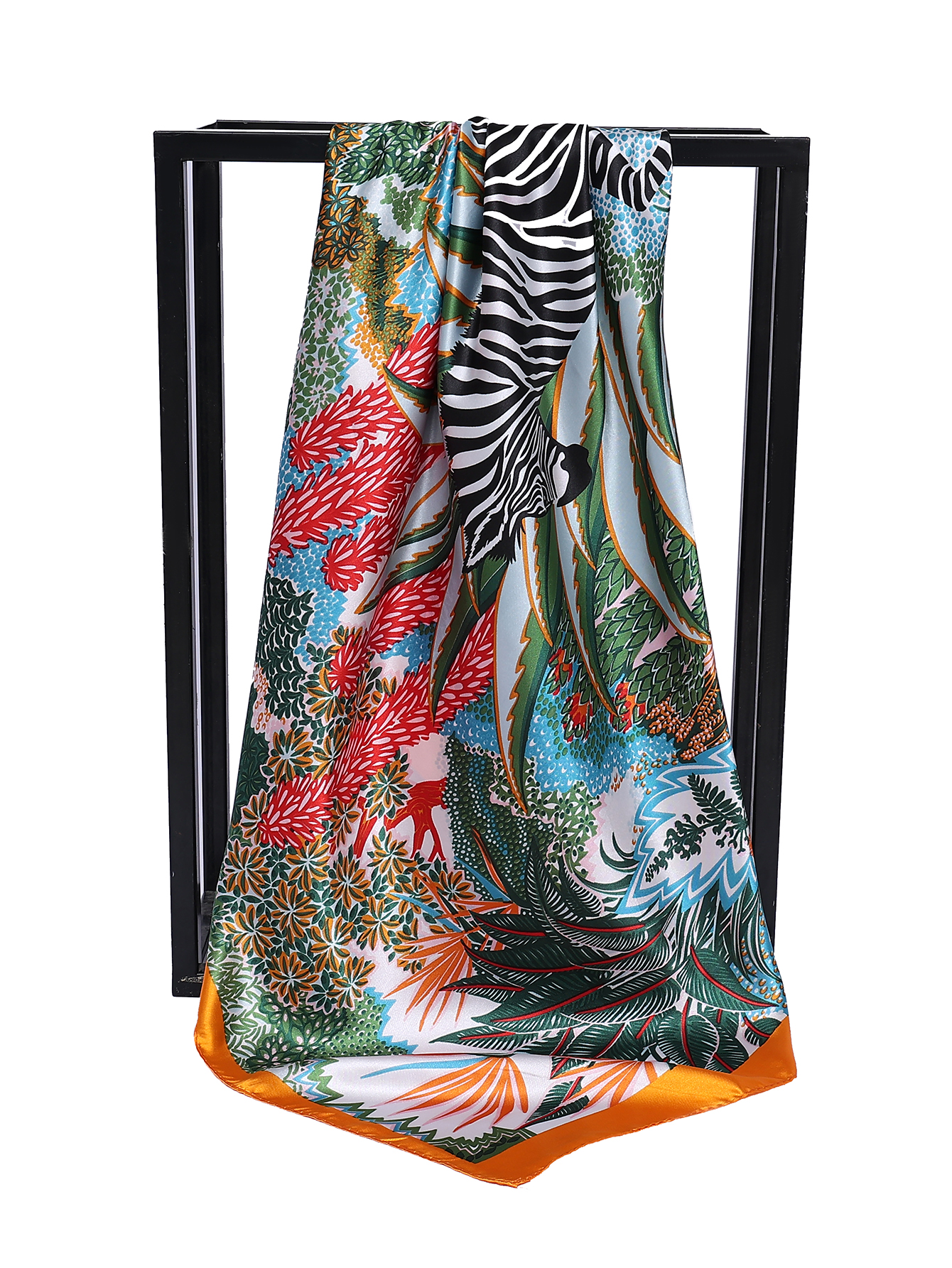 Luxe Merk Vierkante Zijden Sjaal Vrouwen Satijn Print Hijab Sjaals Moslim Pareo Bandana Vrouwelijke Sjaal Wrap Hoofdband Foulard 90*90 cm