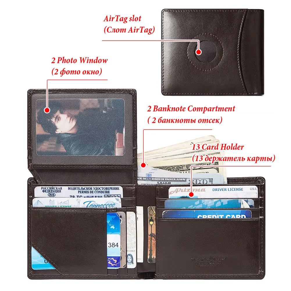 HUMERPAUL エアタグ財布男性用本革 RFID 三つ折りカードホルダーケース ID ウィンドウスリム紛失防止財布