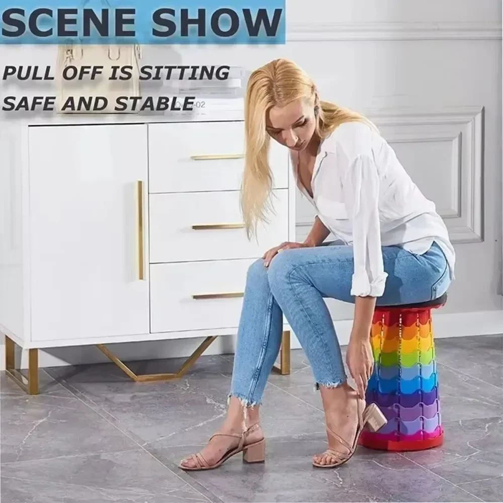 พับ Telescopic สตูลสตูลสตูลท่องเที่ยวกลางแจ้งสตูลพับปรับพลาสติกตกปลาสตูล Rainbow Telescopic สตูล