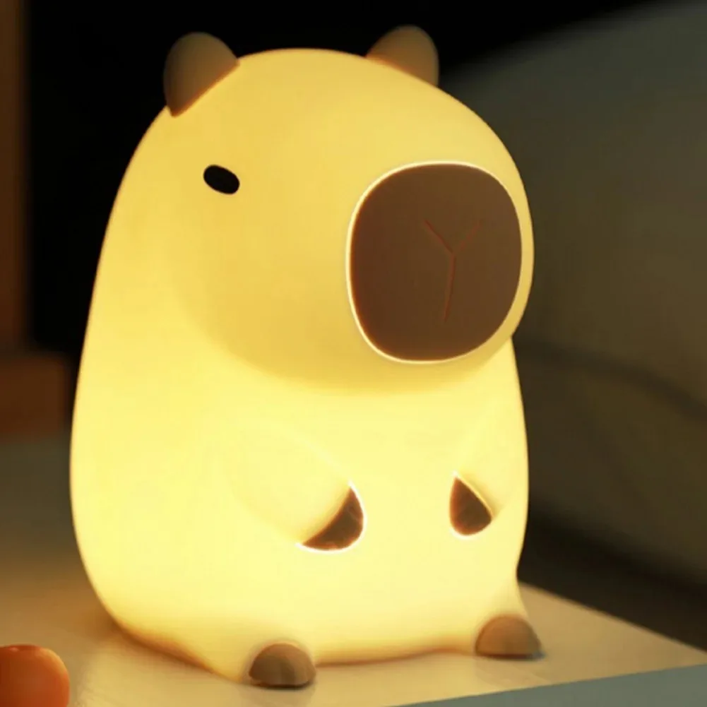 Bonita luz nocturna de capibara, novedad, luz nocturna regulable para guardería, lámpara táctil recargable, lámpara de silicona para decoración de habitación de niños