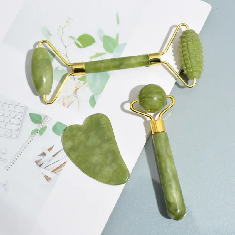 Natürliche Jade Roller Gesicht Gua Sha, Naturstein, Körper Nackenmassagegerät, Akupunkturpunkt, Augenpflege Spa Massage Werkzeuge Massage Visage Lifting
