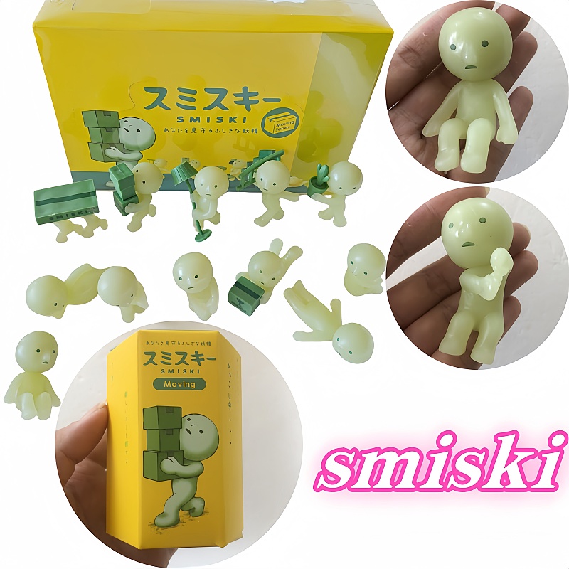 新しいホットソニーエンジェル Smiski 移動シリーズミステリーかわいい夜光グリーン人形アクションフィギュア漫画デスクトップブラインドボックスクリスマスギフト