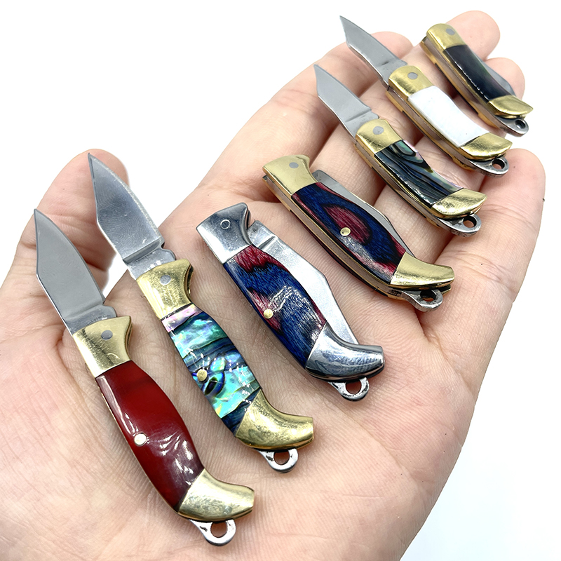 7cm MINI Shell Brass Folding Knife Pocket Keychain Portable Resin Steel Knives Survival EDC Tool Cutter Peeler Hunting Gift