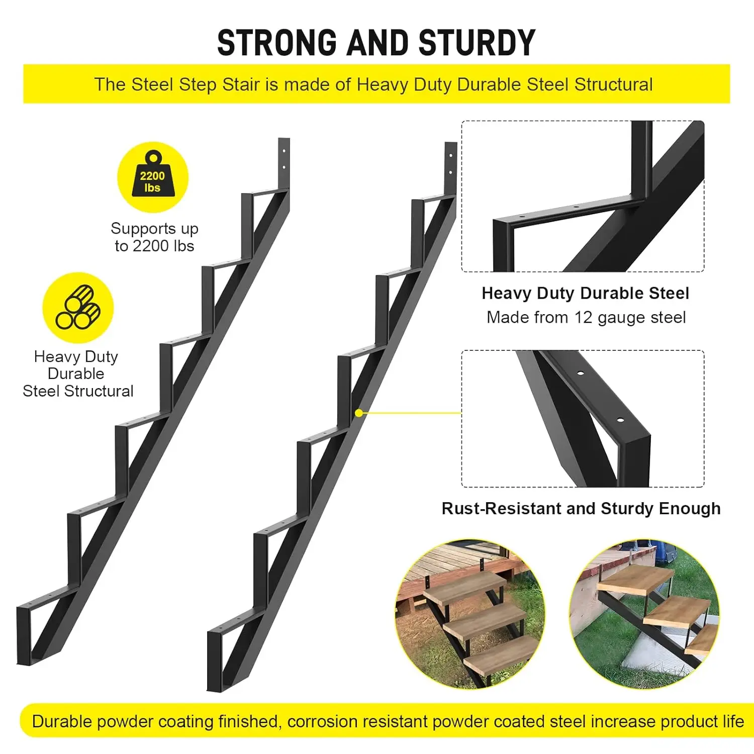 Steel Stair Step Riser 6 Step for Deck Height 49.4 Inches Metal Stair Stringer Step Stringer Support Connector Frame Bracket