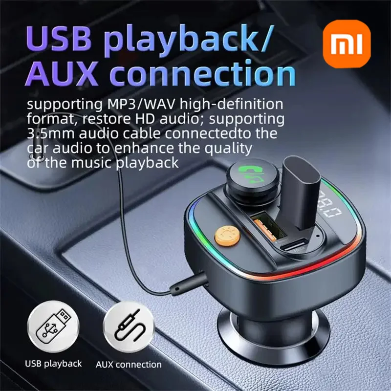 Xiaomi FM Transmitter Bluetooth 5.3 Hands-Free Car AUX Radio Modulator MP3 Player with Fast Charging Adapter Auto Accessories