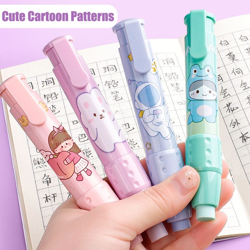 3in1 Press Eraser Pen Set Cute Retractable Rubber Push-pull Mechanical Eraser Art Stationery School Office Correction Supplies