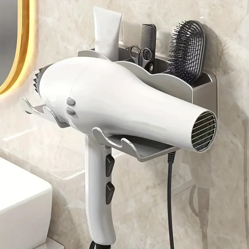 Estante de almacenamiento para secador de pelo, soporte montado en la pared para baño no perforado, almacenamiento de conductos de aire para baño, 1 ud.