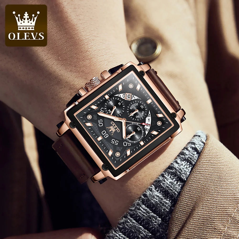 OLEVS, reloj de lujo para hombre, reloj cuadrado resistente al agua para hombre, reloj de pulsera luminoso de cuarzo de la mejor marca, reloj de moda para hombre, reloj de lujo original