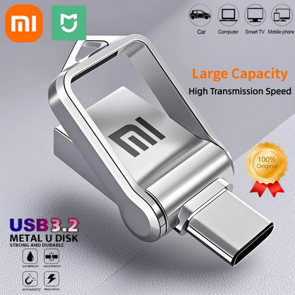Unidad Flash de Metal Xiaomi de 2TB, unidad de disco U de transferencia de súper alta velocidad USB 3,2, disco tipo C resistente al agua, memoria Flash de doble uso