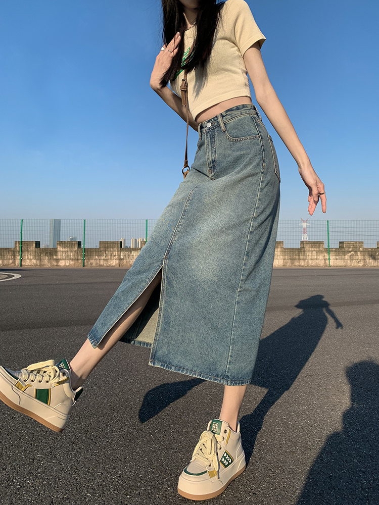 데님 스커트 여성 여름 하이 웨이스트 Bodycon 새로운 빈티지 스트레이트 레그 루즈핏 A 라인 중간 길이 하프 힙 스커트
