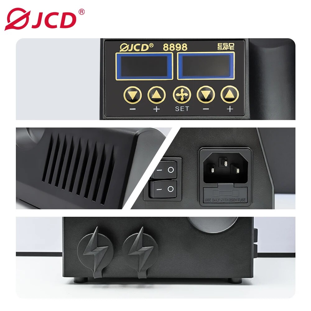 はんだ付けステーションJCD-8898 W, 2 in 1,はんだごて,熱風ガン,電話,bga,smd,修理ツール用のリワーク溶接ステーション
