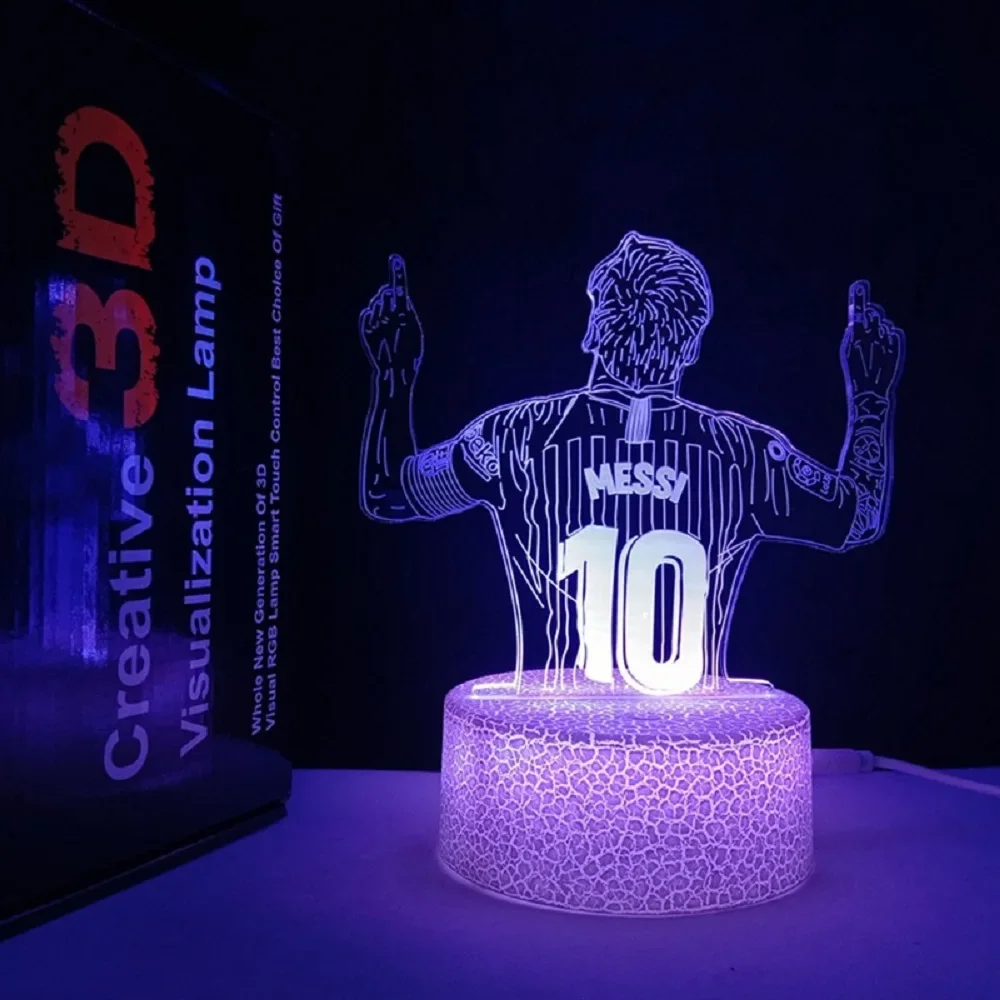 Luz noturna ilusão 3D Messi 7 cores / 16 cores gradientes interruptor de toque LED lâmpada de mesa com luz noturna (branco crackle)