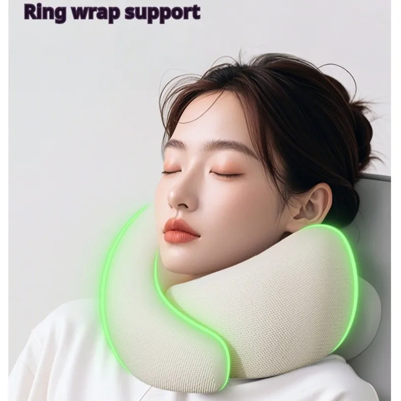 Almohada de espuma viscoelástica para el cuello, almohada de soporte para el cuello con cojín para la cabeza, protección para el cuello para acampar, soporte para la cabeza de espuma viscoelástica suave