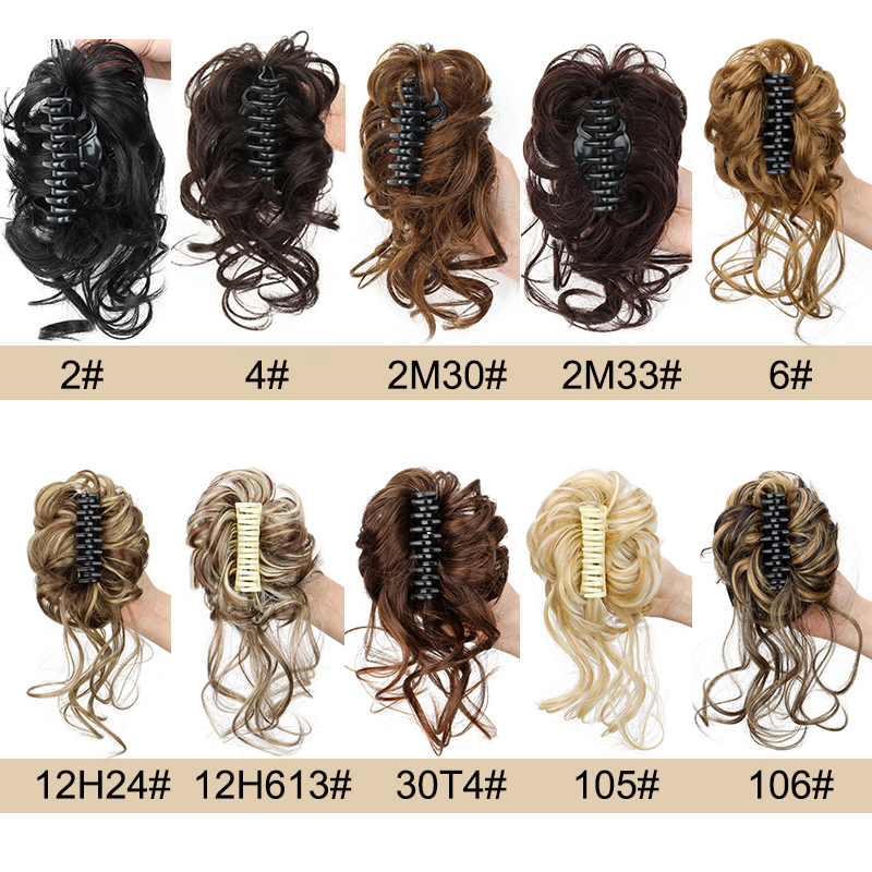 WIGSIN-Extension Capillaire Synthétique Chignon Désordonné, Postiche à Griffes, Chignons Courts Bouclés pour Femme