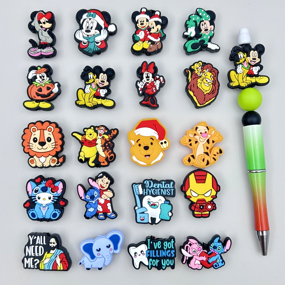 Mini cuentas de silicona de dibujos animados para bebé, cadena para pezones, bolígrafo con cuentas, accesorios de joyería, cuentas focales de silicona de calidad alimentaria, 10 Uds.