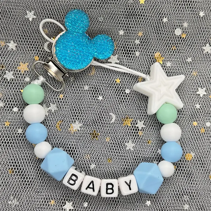 Clip para chupete de bebé de silicona hecho a mano con nombre personalizado, mordedor de cadena de chupete colorido con nombre personalizado, juguete para regalo para recién nacido sin BPA