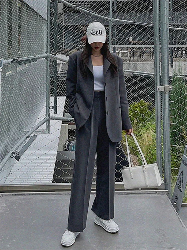 Mode England Stil Blazer Set Frauen Neue Business Zwei-stück Anzug Damen Koreanische Hohe Taille Breite bein Hosen und Jacke