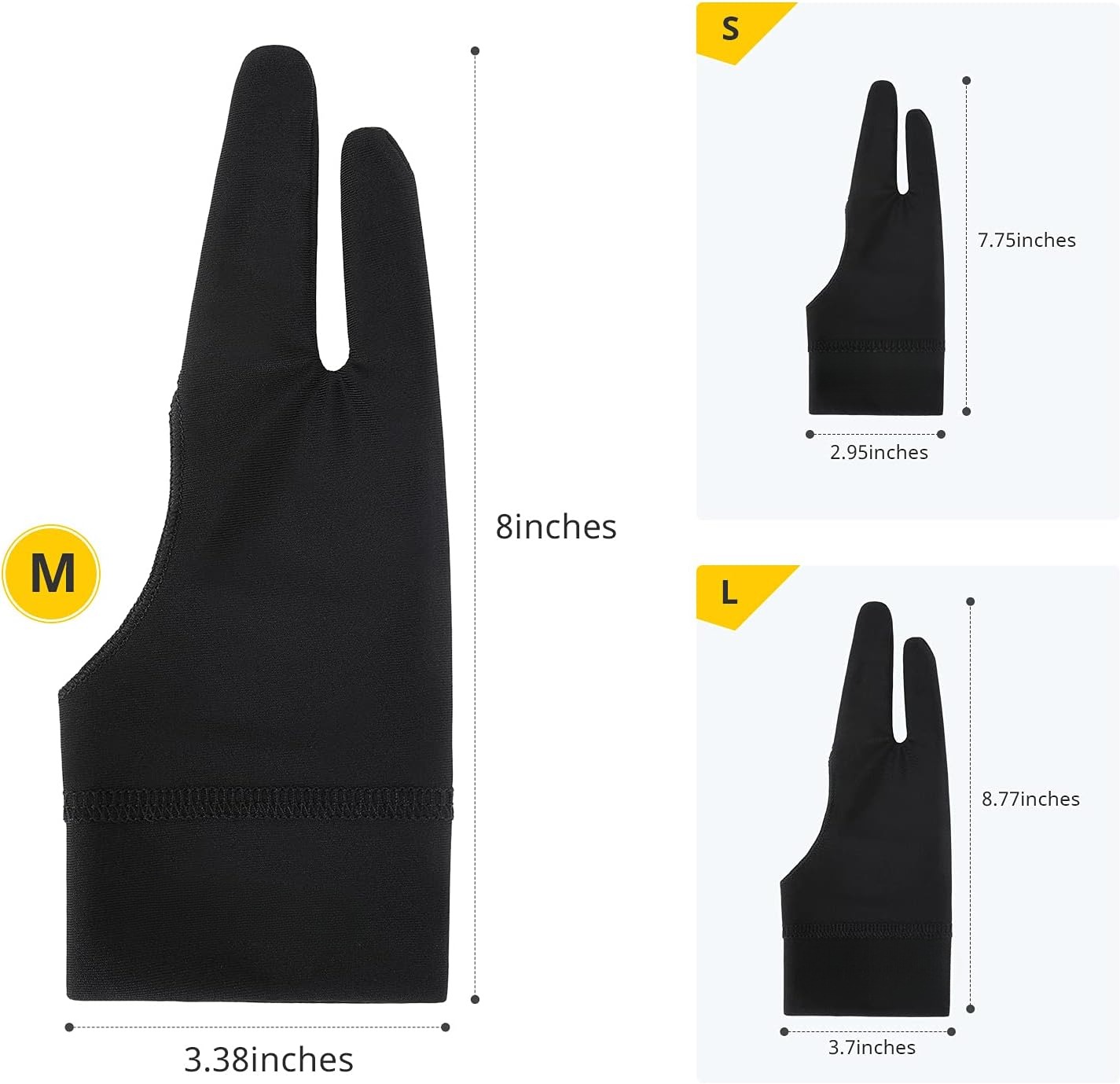 Guantes táctiles de 2 dedos para iPad/tableta de dibujo - Guante de arte digital con fibra de nailon lisa |   Previene las manchas en la pantalla y el papel