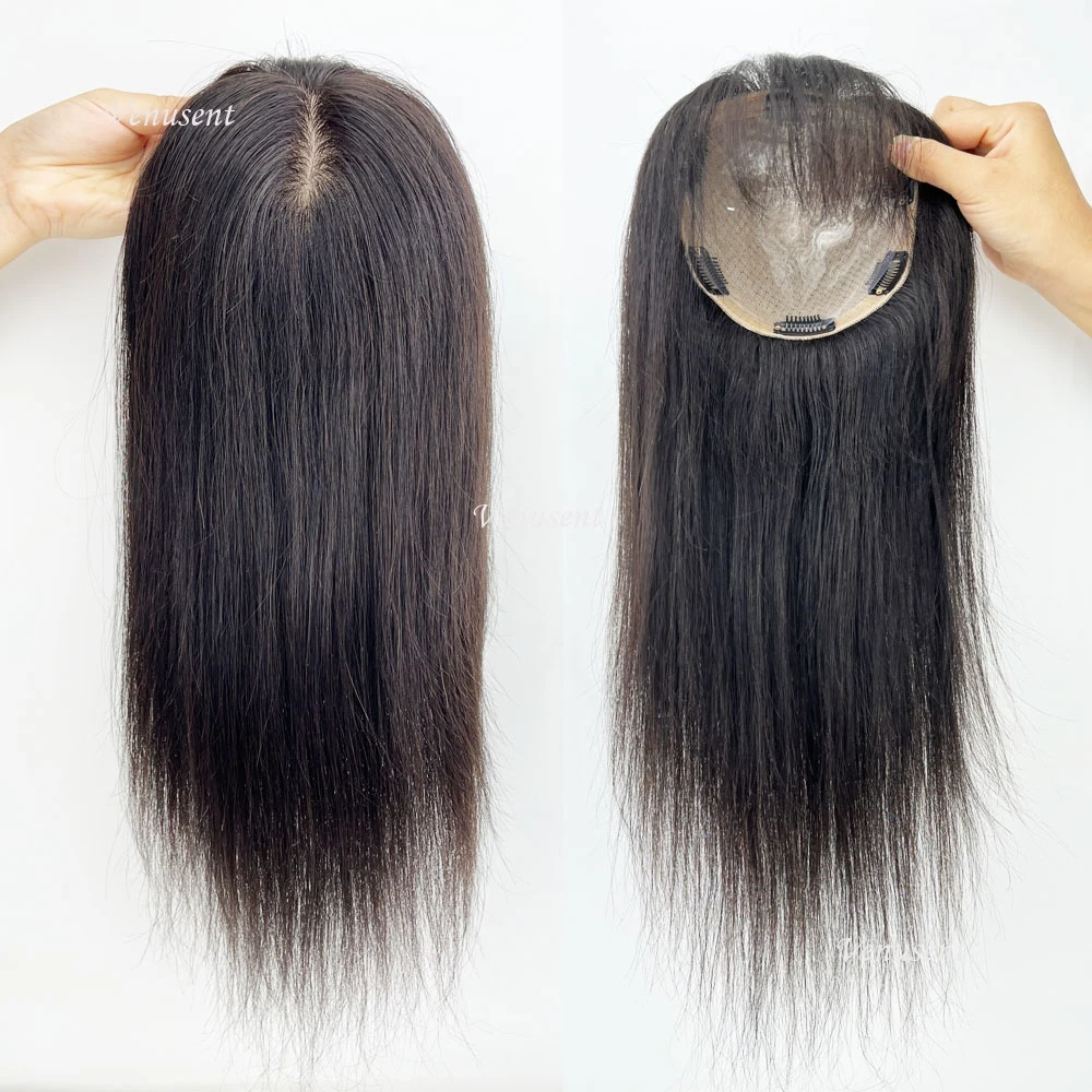 Base de seda feminina cabelo humano topper com franja de ar virgem europeu remy capa de cabelo mão amarrada seda superior peruca com franja lateral