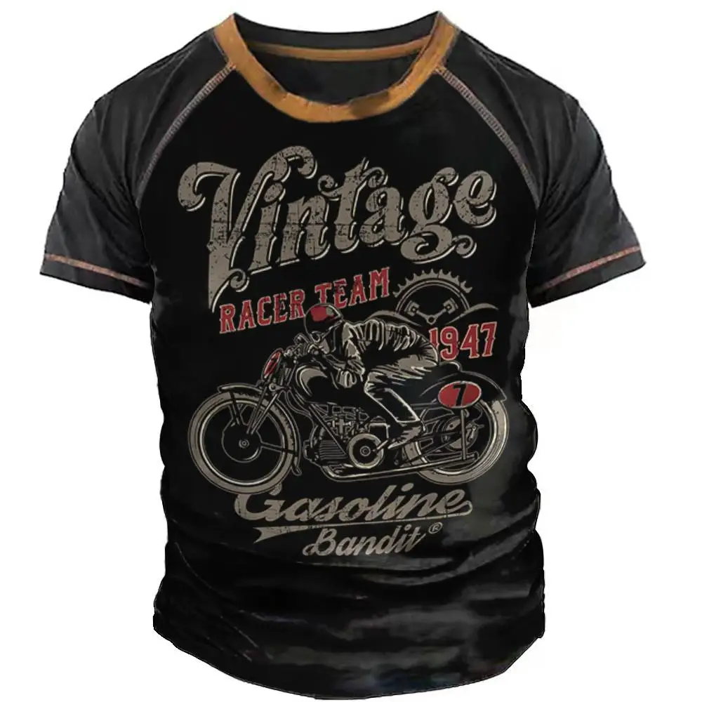 オートバイスポーツメンズ Tシャツファッション 3D プリント半袖ヴィンテージ Tシャツ男性のためのライドバイカーシャツ夏 O ネックルーズトップ