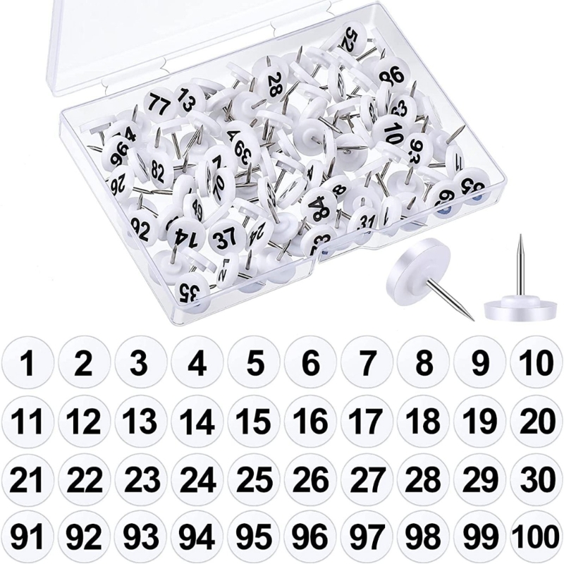 100 chiếc đinh ghim được đánh số tròn ghim bản đồ cho bảng thông báo trường học văn phòng