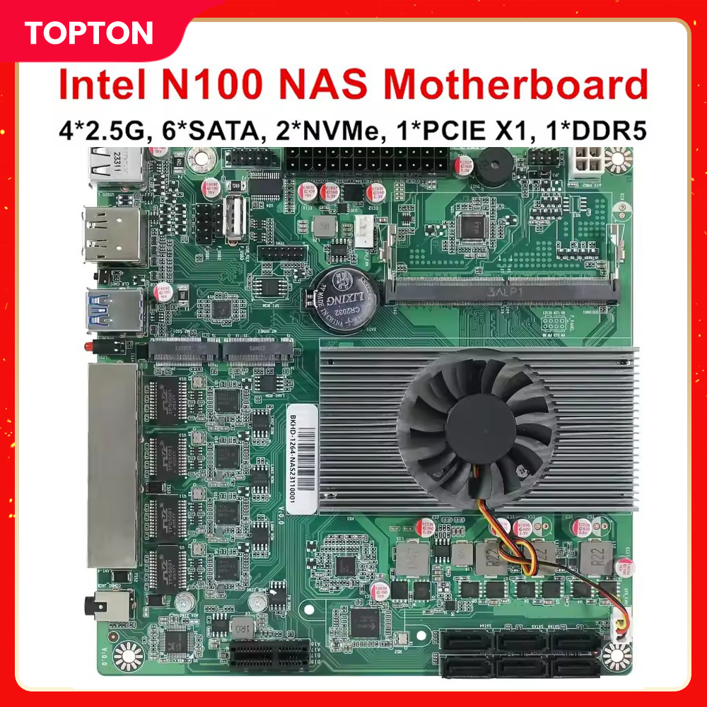 Neues Intel N100 NAS-Motherboard der 12. Generation 6-Bay 6*SATA3.0 4*2,5G i226 1*PCIE X1 1*DDR5 4800MHz Soft Routing Firewall ITX-Mainboard