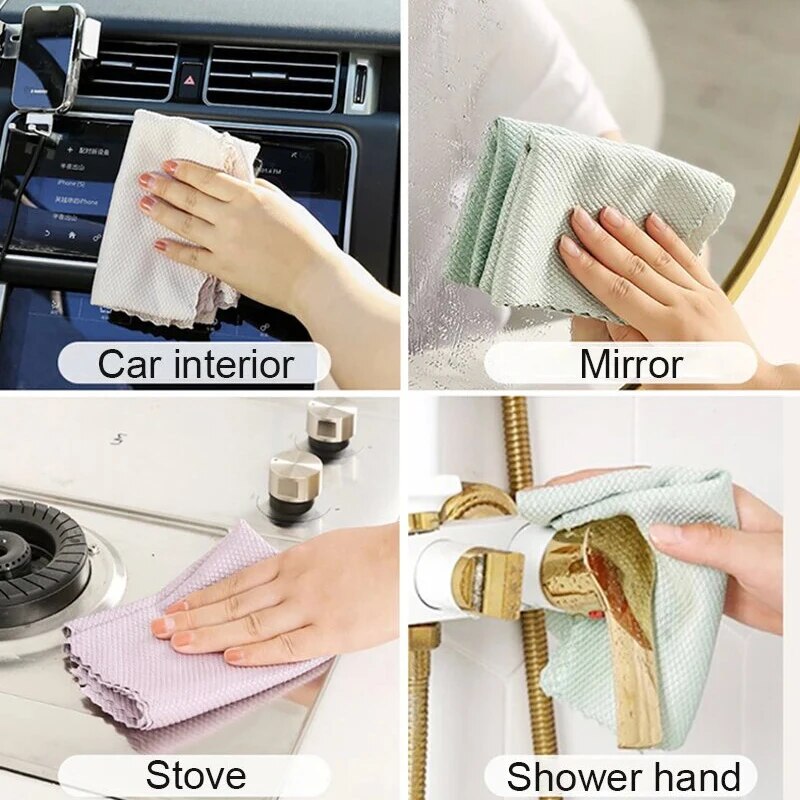 Reutilizável Fish Scale Cleaning Cloth, No Trace Rag, Lint-Free Microfiber Glass Rag, Windows Car Kitchen Mirror, Polimento, 5 Pcs, 10Pcs