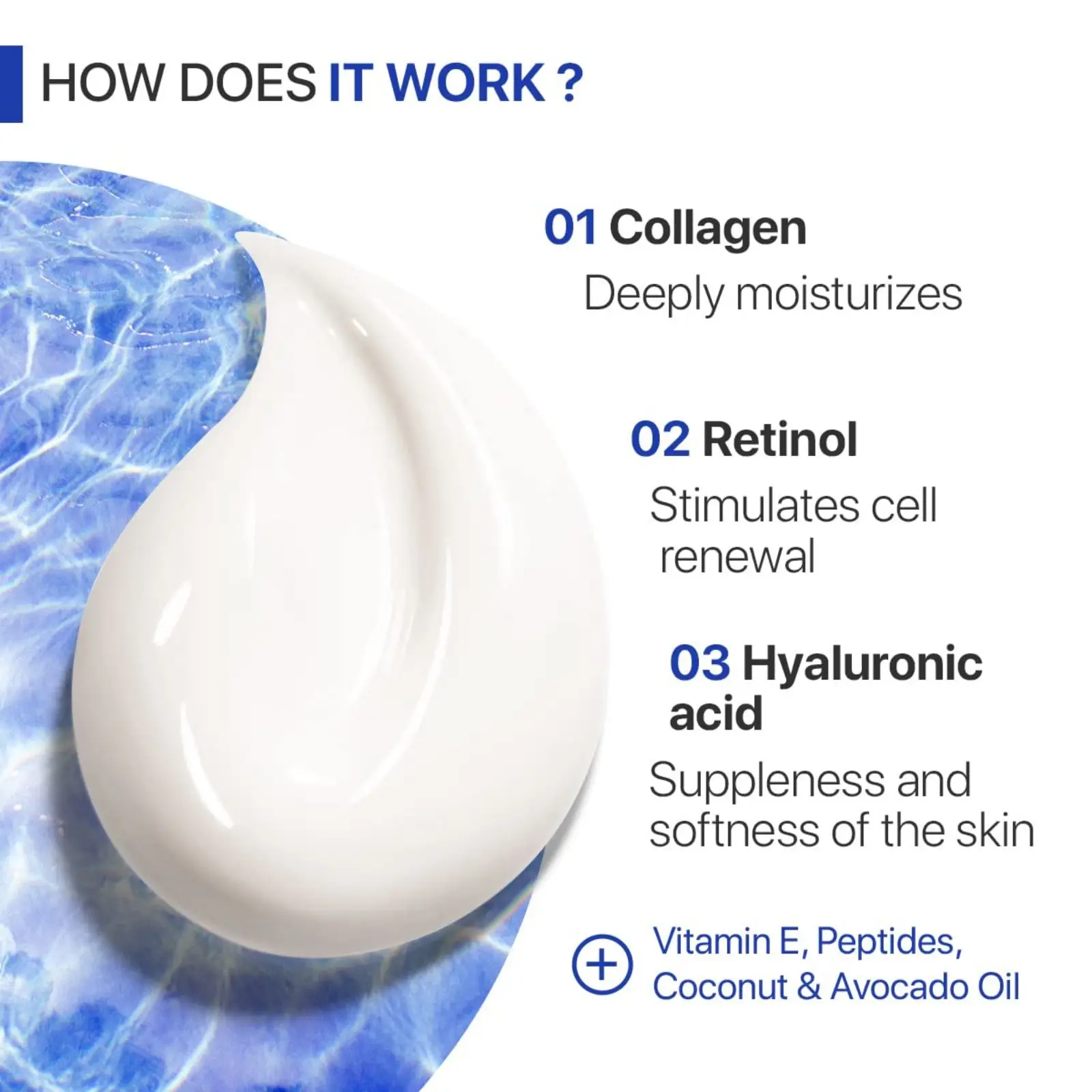 Creme de colágeno para rosto com retinol e ácido hialurônico, hidratante facial antienvelhecimento para cuidados com a pele dia e noite