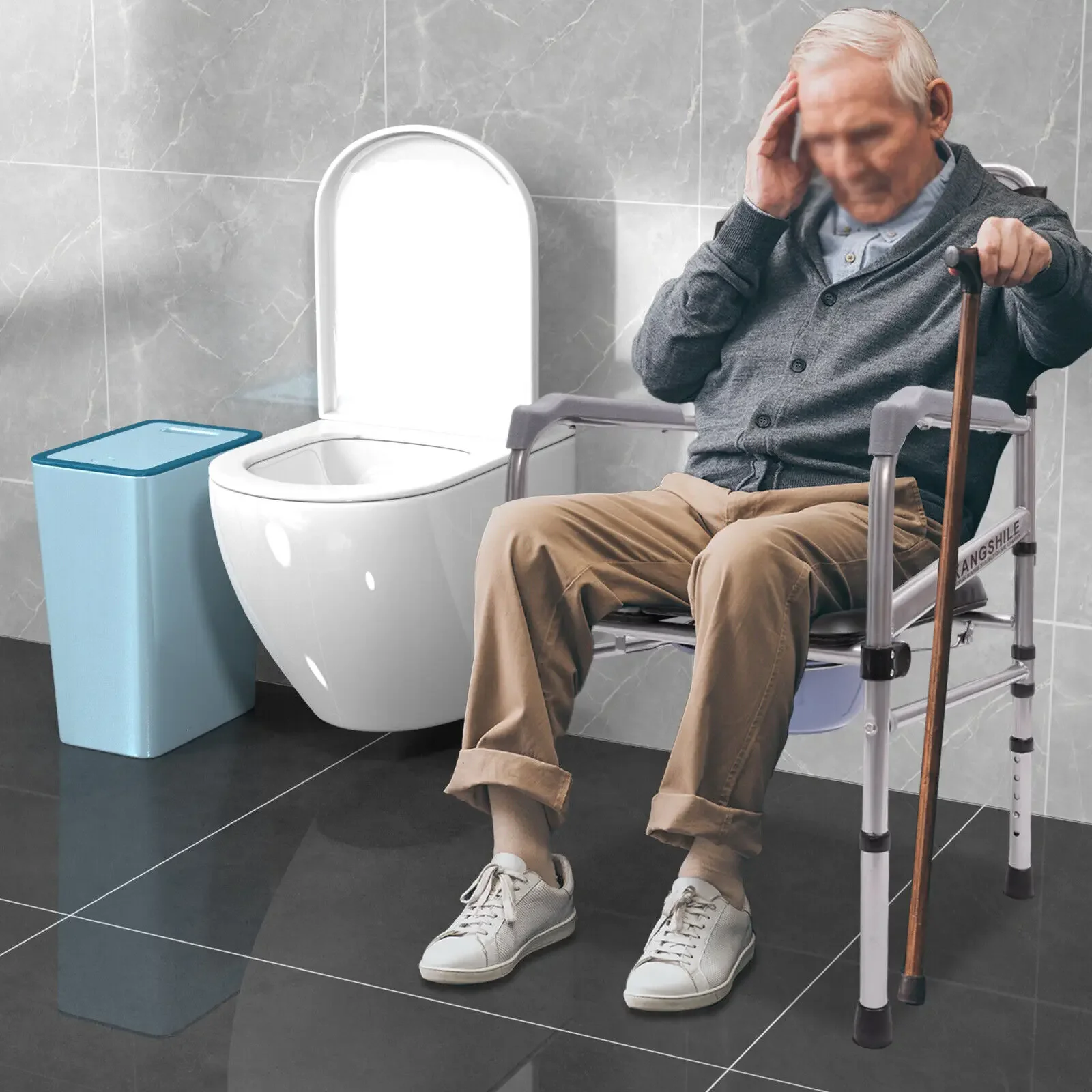 Klappbarer Duschstuhl, Bad-Sicherheitssitz, klappbarer Dusch-Toilettensitz mit Kommode für ältere Menschen