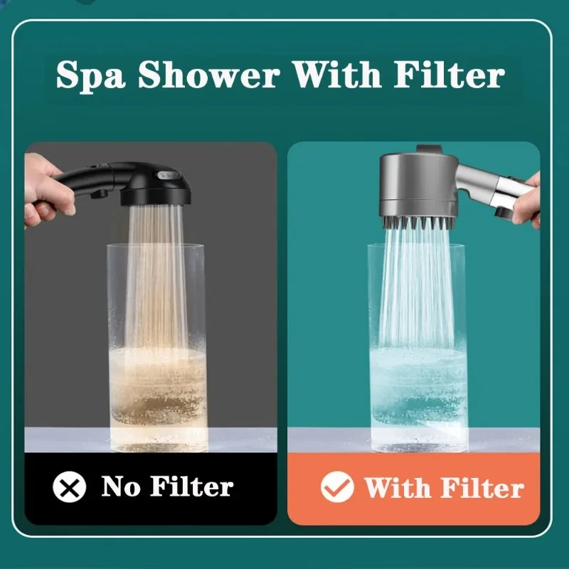 Soffione doccia ad alta pressione con filtro per spazzola massaggiante Spray d'acqua regolabile in 3 modalità Rubinetto per doccia a pioggia Accessori per il bagno