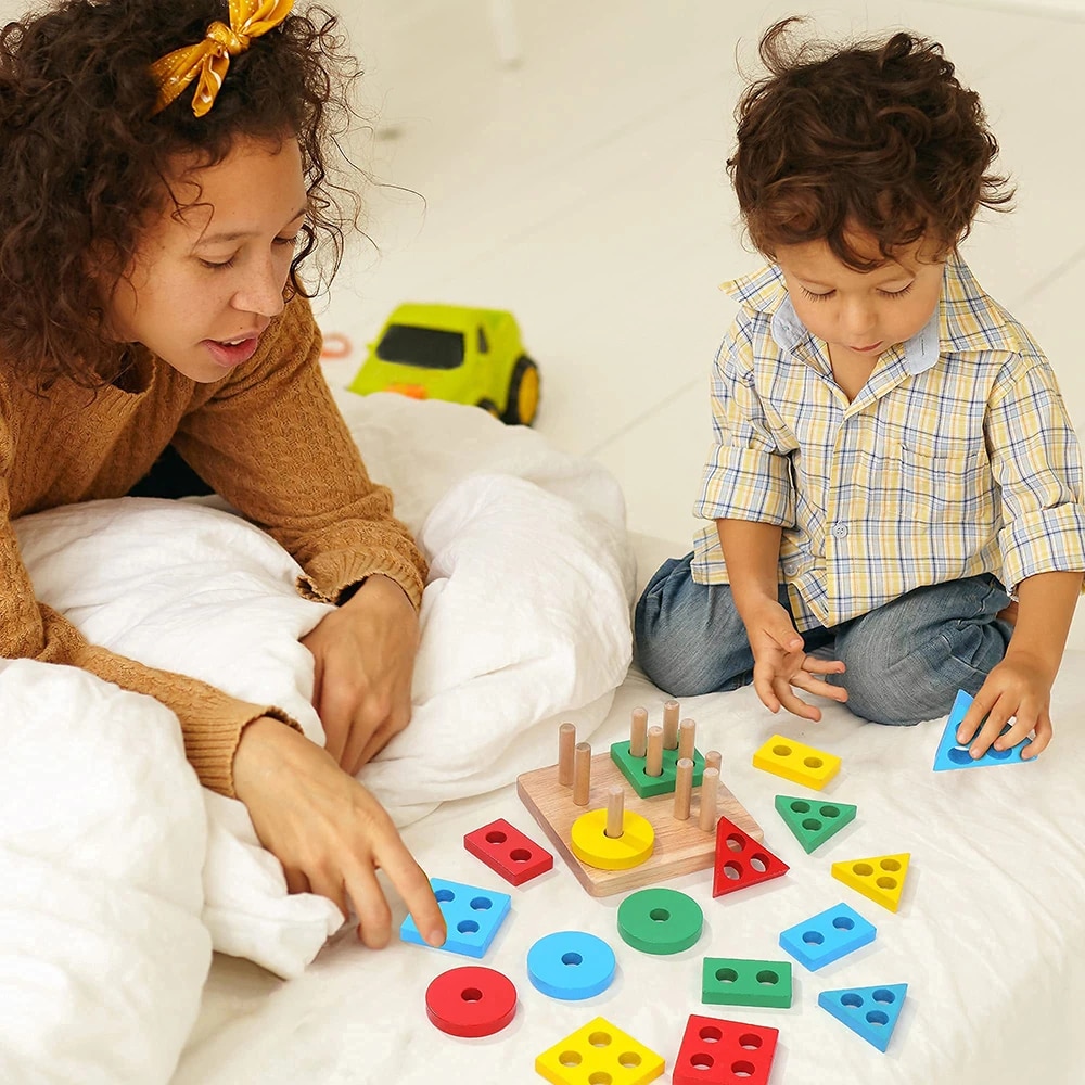 Montessori Holz Sortieren und Stapeln Spielzeug pädagogisches Lernen Vorschule Farber kennung Form Sortierer Rätsel für Kinder Geschenke