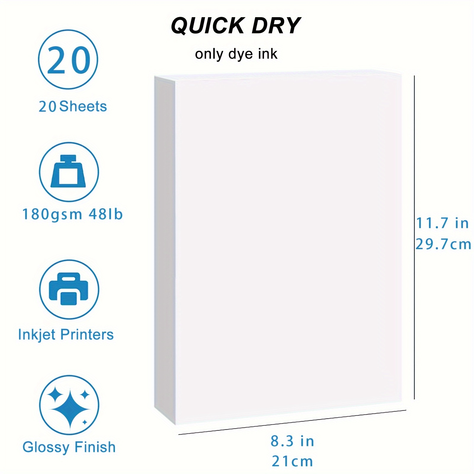 ESHANG 20 Sheets A4 Glossy Inkjet Paper 8.3x11.7 Inches Compatible with Inkjet Printer Use DYE INK 180gsm