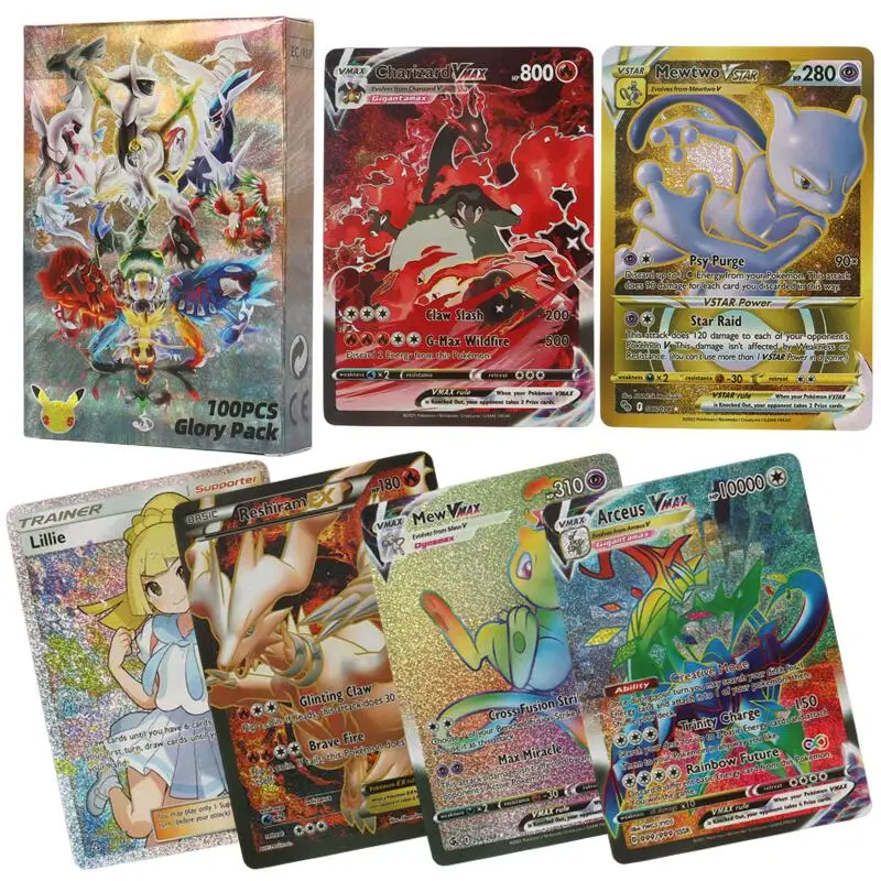 60/100 шт. английские карты покемонов, голографические EX Vstar Vmax GX Letter Rainbow Arceus Charizard Mewtwo Evolution, торговая карта