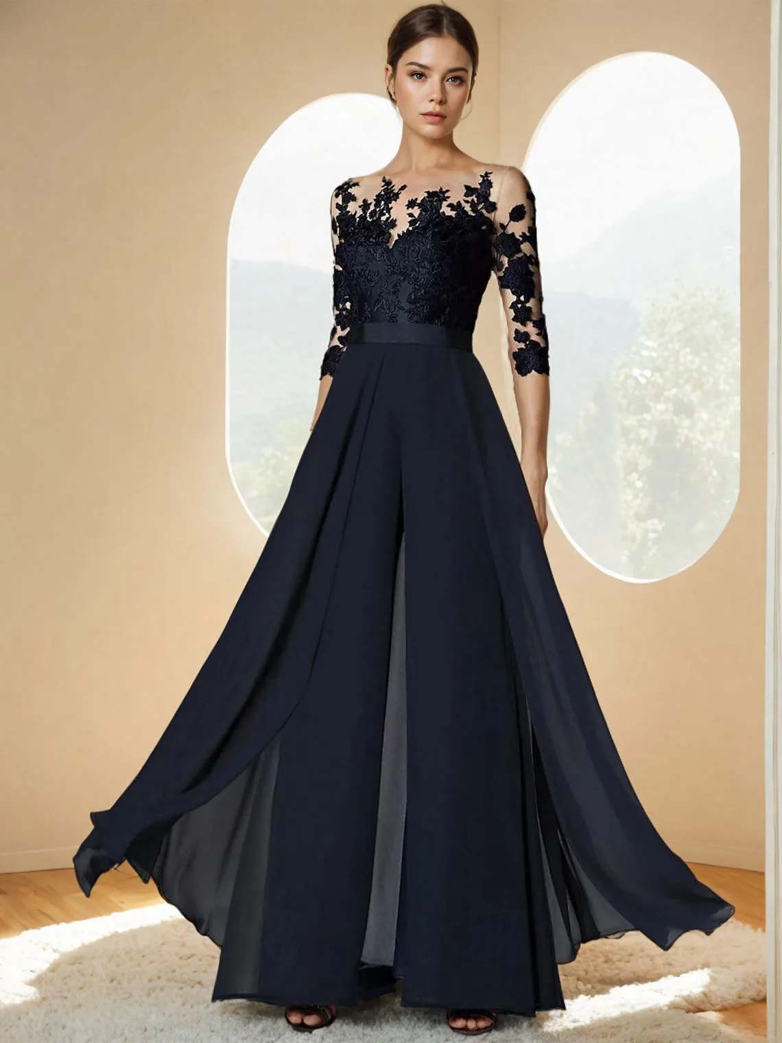 Combinaison-pantalon en mousseline de soie et dentelle pour mère de la mariée, robe élégante avec appliques, personnalisée gratuitement, invité au mariage, 2025