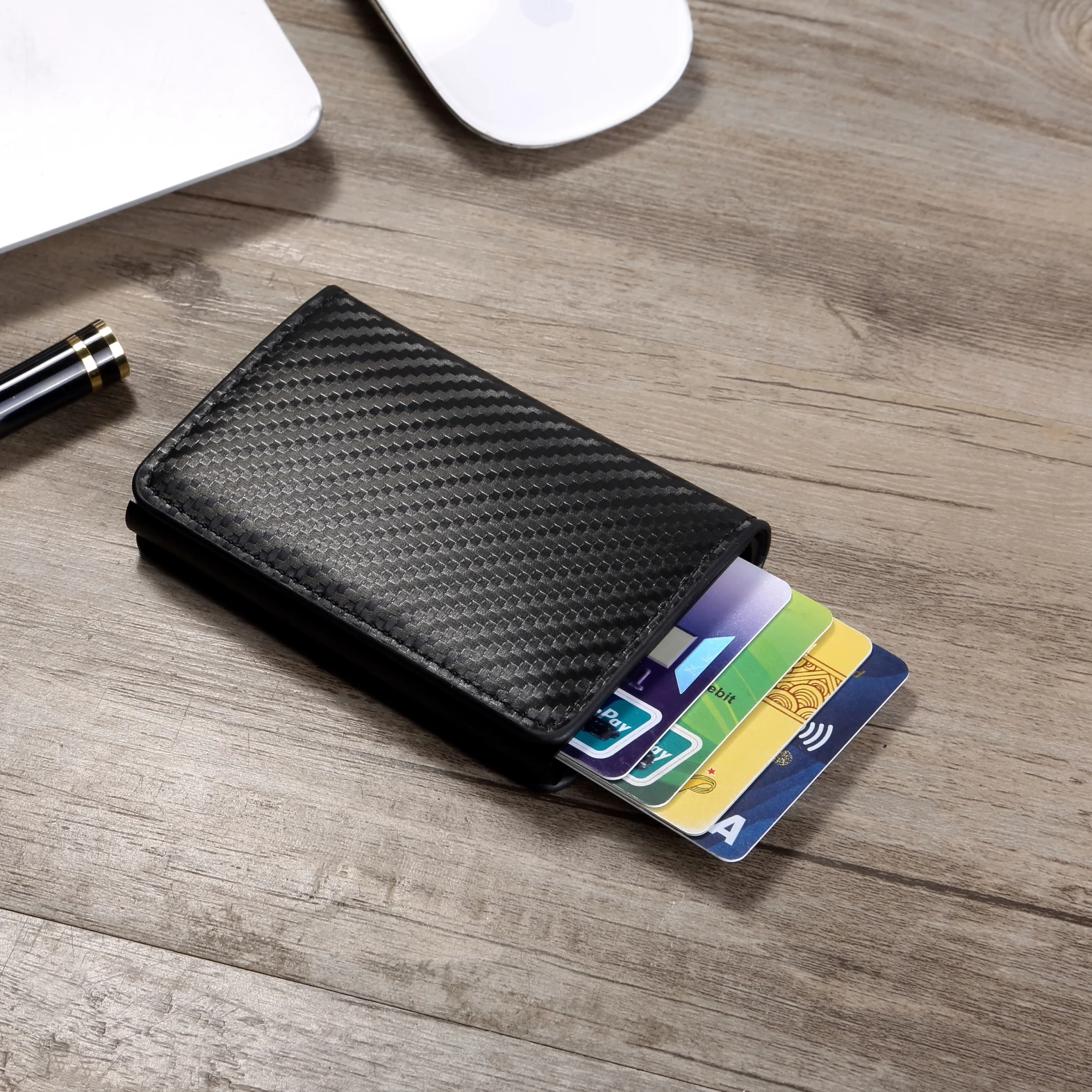 Porta carte di credito da uomo in alluminio Rfid Borsa da uomo in fibra di carbonio da uomo d'affari sottile sottile portafoglio intelligente porta carte di credito porta note