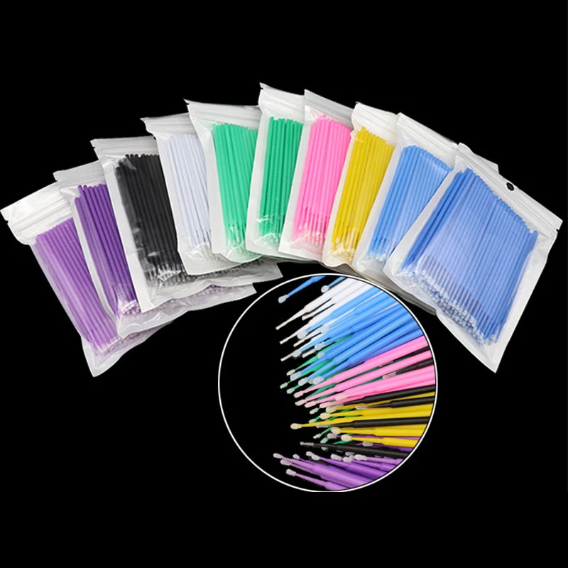 100 ชิ้นแปรงทําความสะอาดขนตา Lash Extension Micro ผ้าฝ้าย Swab ขนตา Microbrush แต่งหน้าความงาม Clean Remover เครื่องมือ