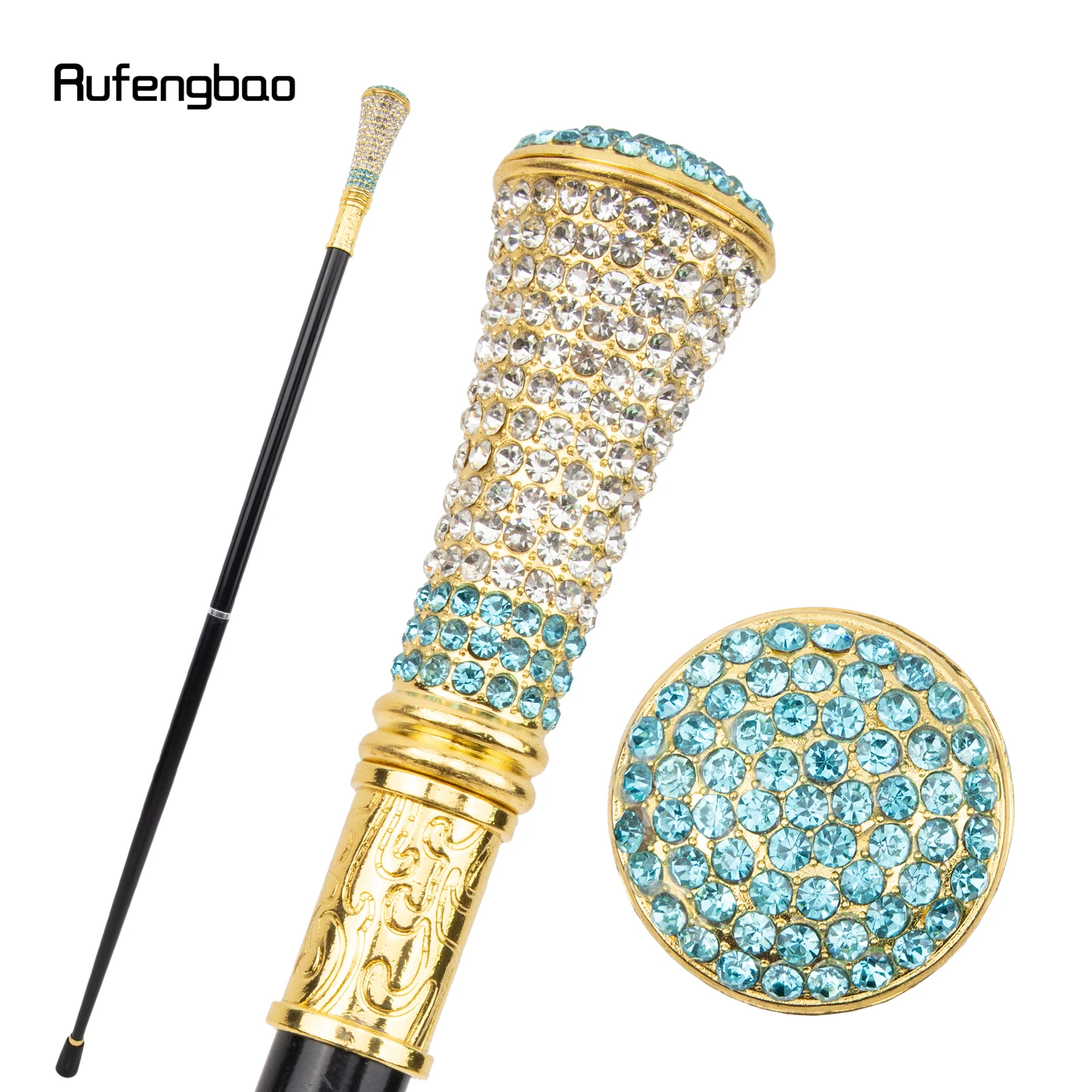 Bastón de diamante Artificial verde dorado para caminar, bastón decorativo de moda para caballero, elegante Cosplay, Crosier, 92,5 cm
