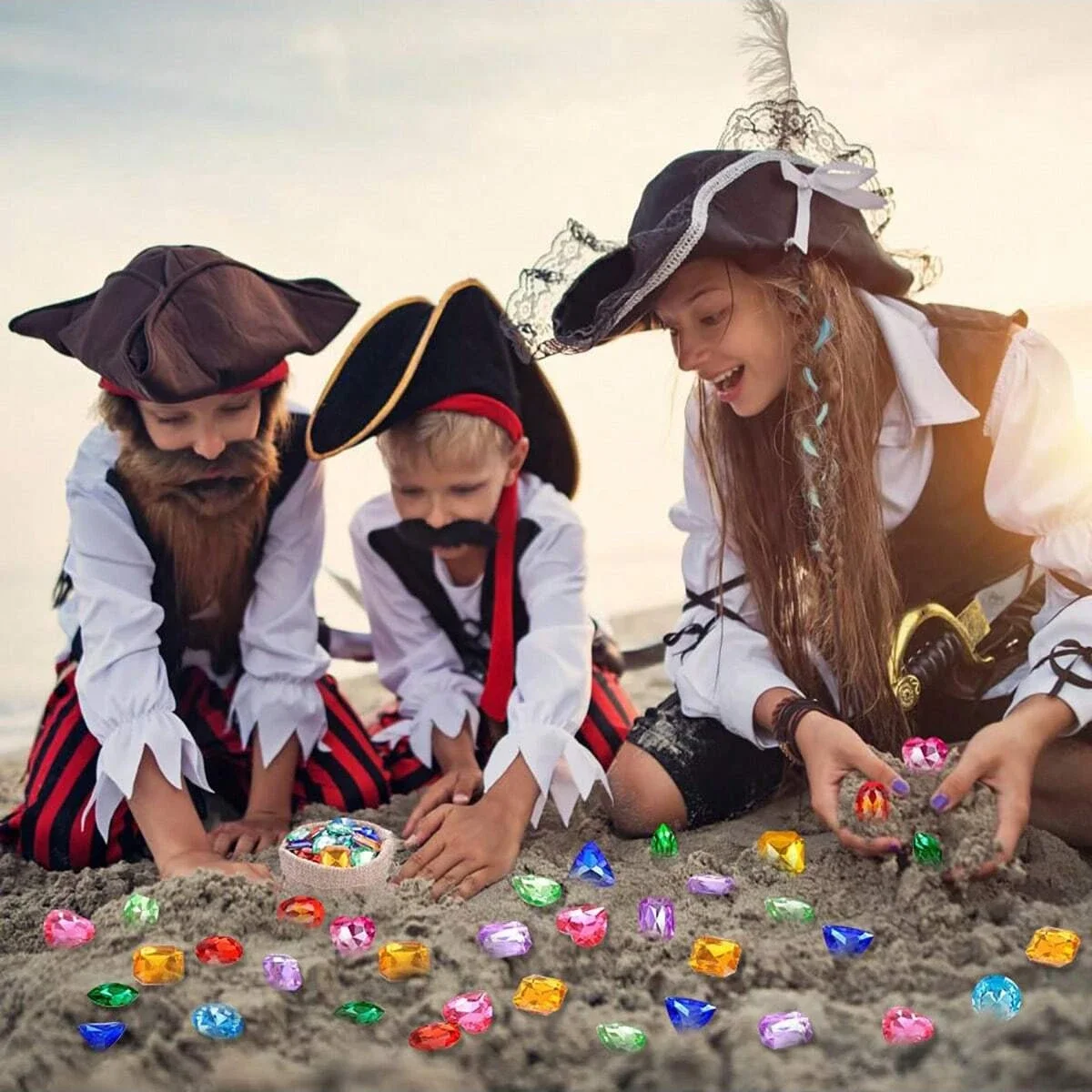 160g DIY Pirate Treasure Gem Toys Fake Acrylic Sparkling Gem Diamond Toys Colorful Beach Gemstones Pirate Jewelry Toys